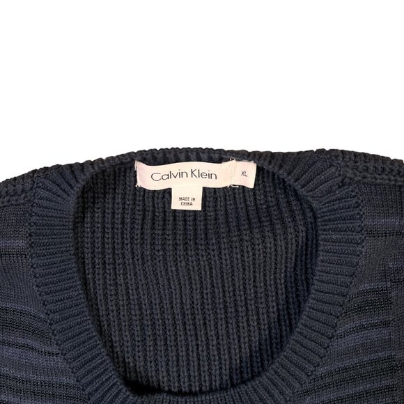CALVIN KLEIN Sweater Men's Long Sleeve Crew Neck Striped Knit Pullover Blue Lg - Picture 2 of 10